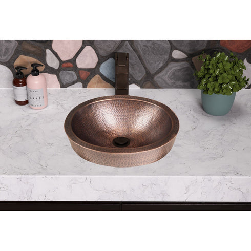 Pure Copper Hand Hammered 17 inch Oval Skirted Bathroom Vanity Sink